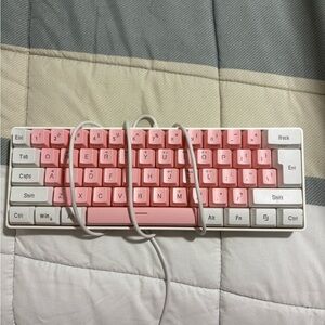 Pink and White Wired Keyboard